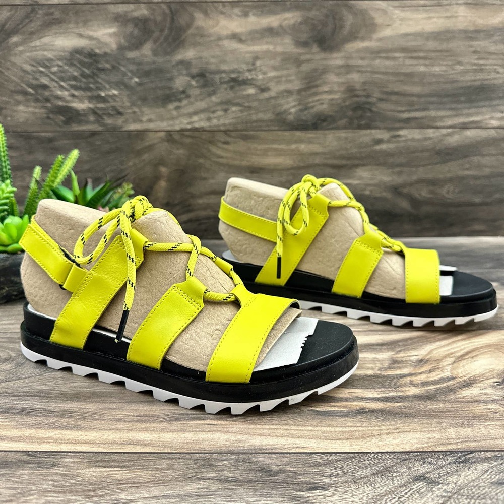 NIB Sorel Roaming Lace 8 Slingback Gladiator Flat Leather Sandals Lime Green - Picture 6 of 12
